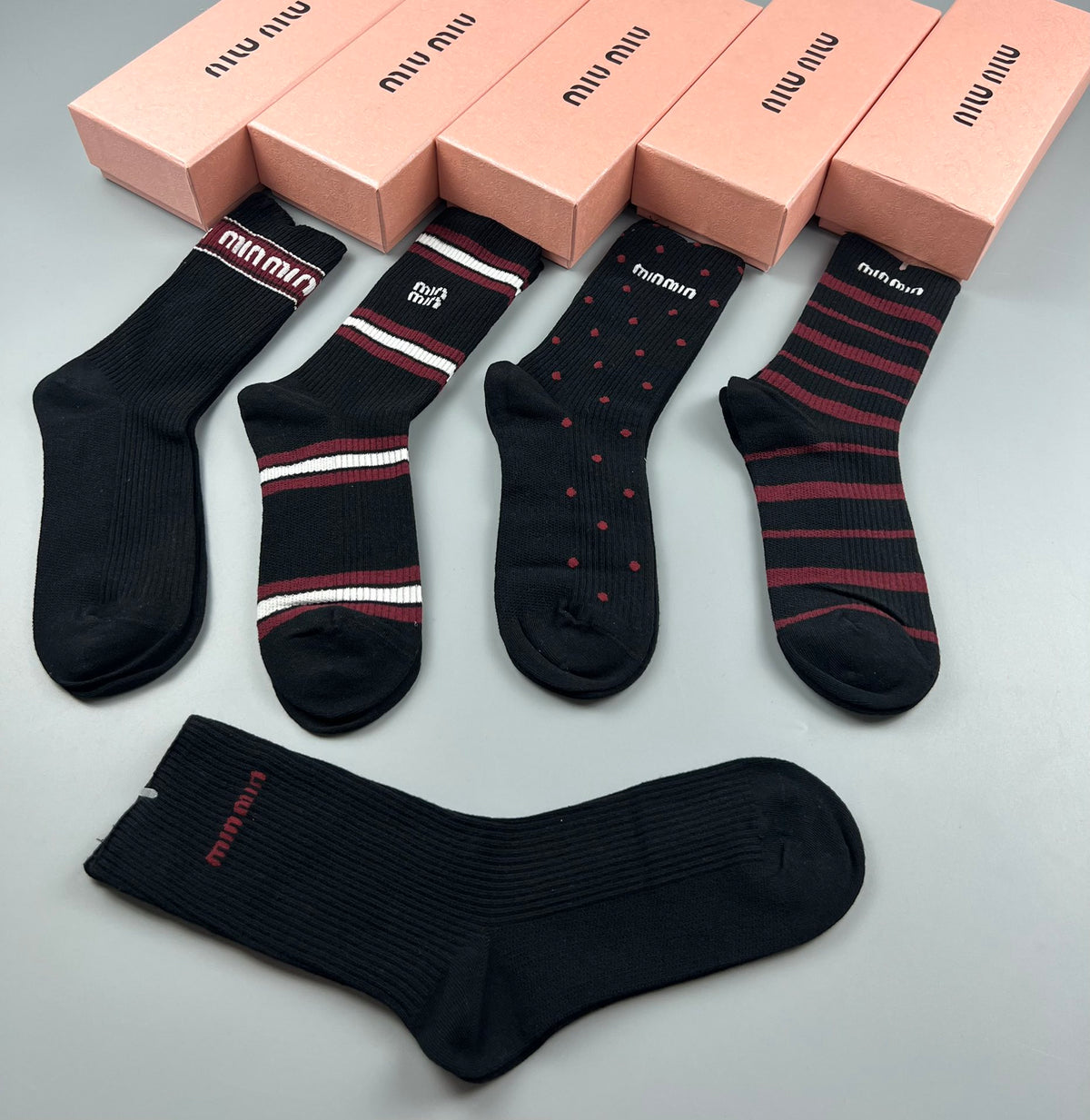 Miu Miu burgundy stripe mix crew socks, image 7