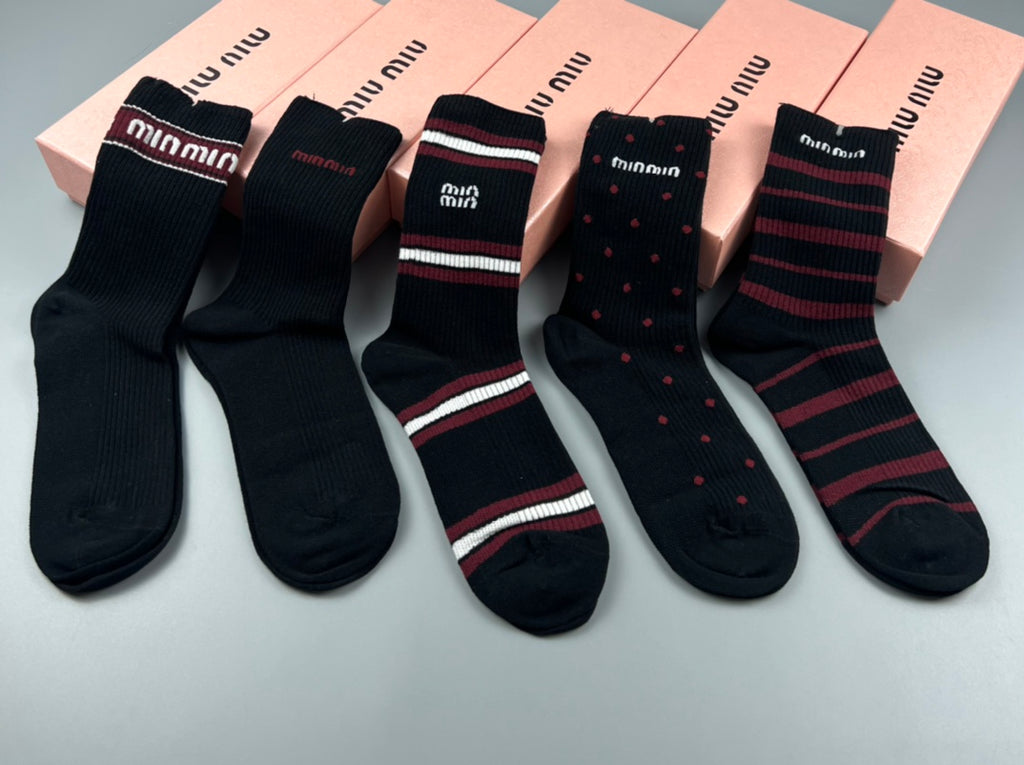 Miu Miu burgundy stripe mix crew socks, image 3