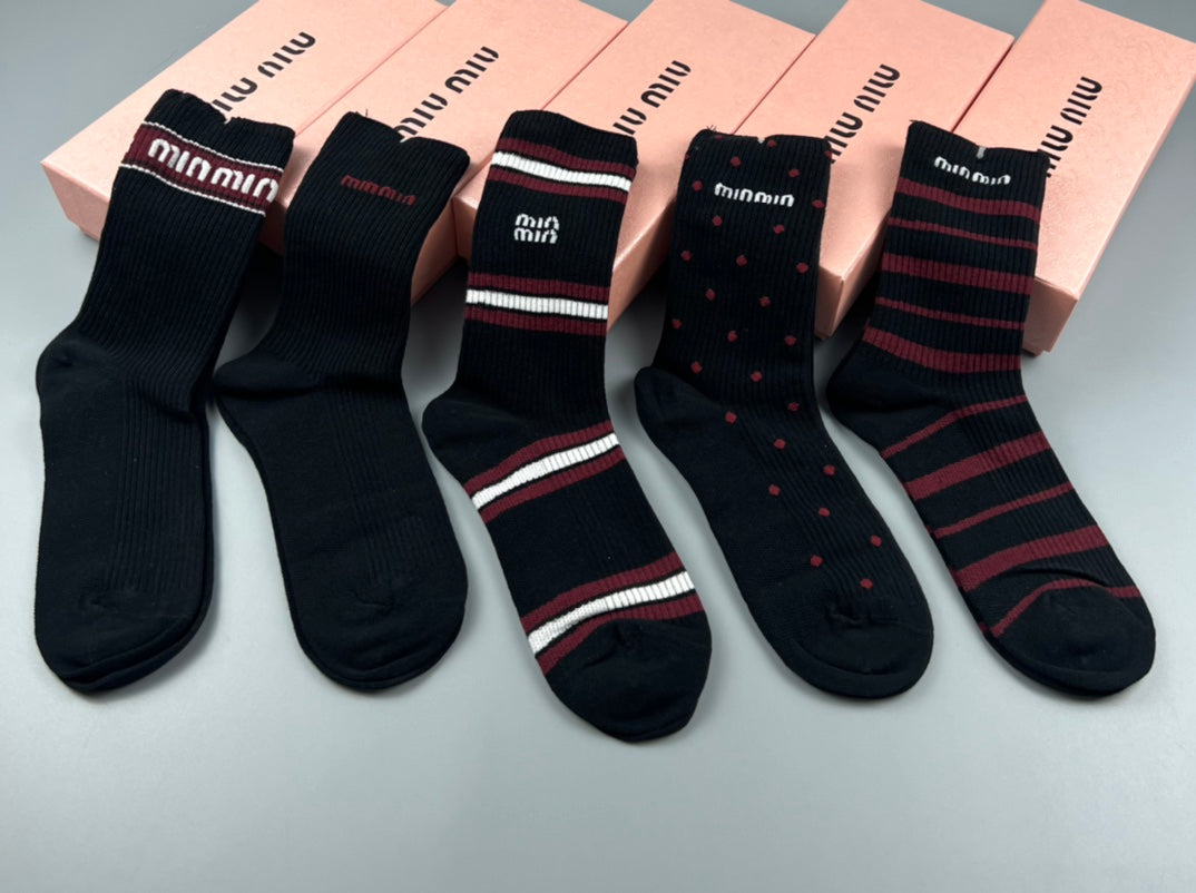 Miu Miu burgundy stripe mix crew socks, image 3