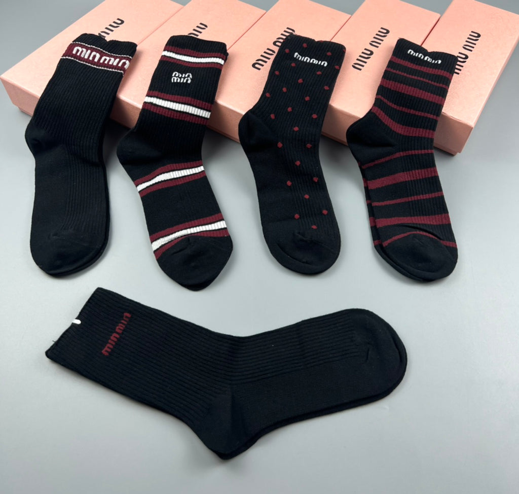 Miu Miu burgundy stripe mix crew socks, image 5