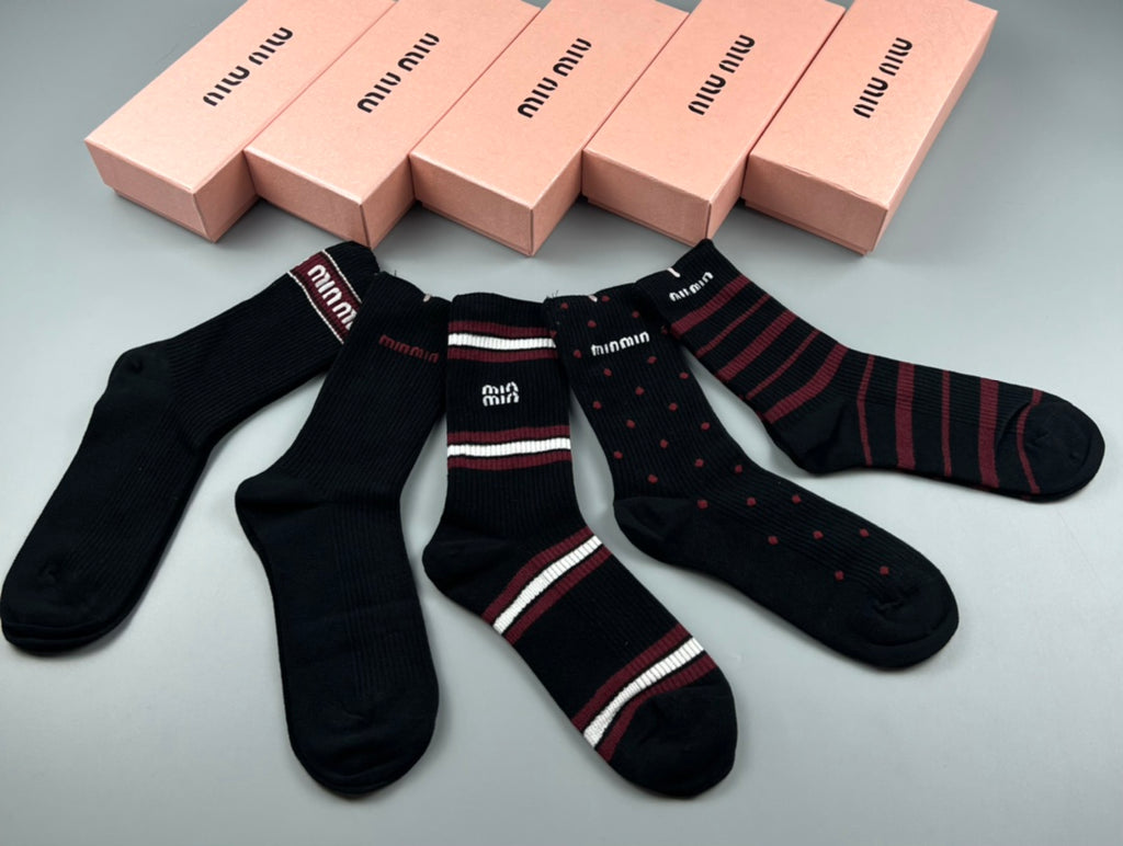 Miu Miu burgundy stripe mix crew socks, image 2