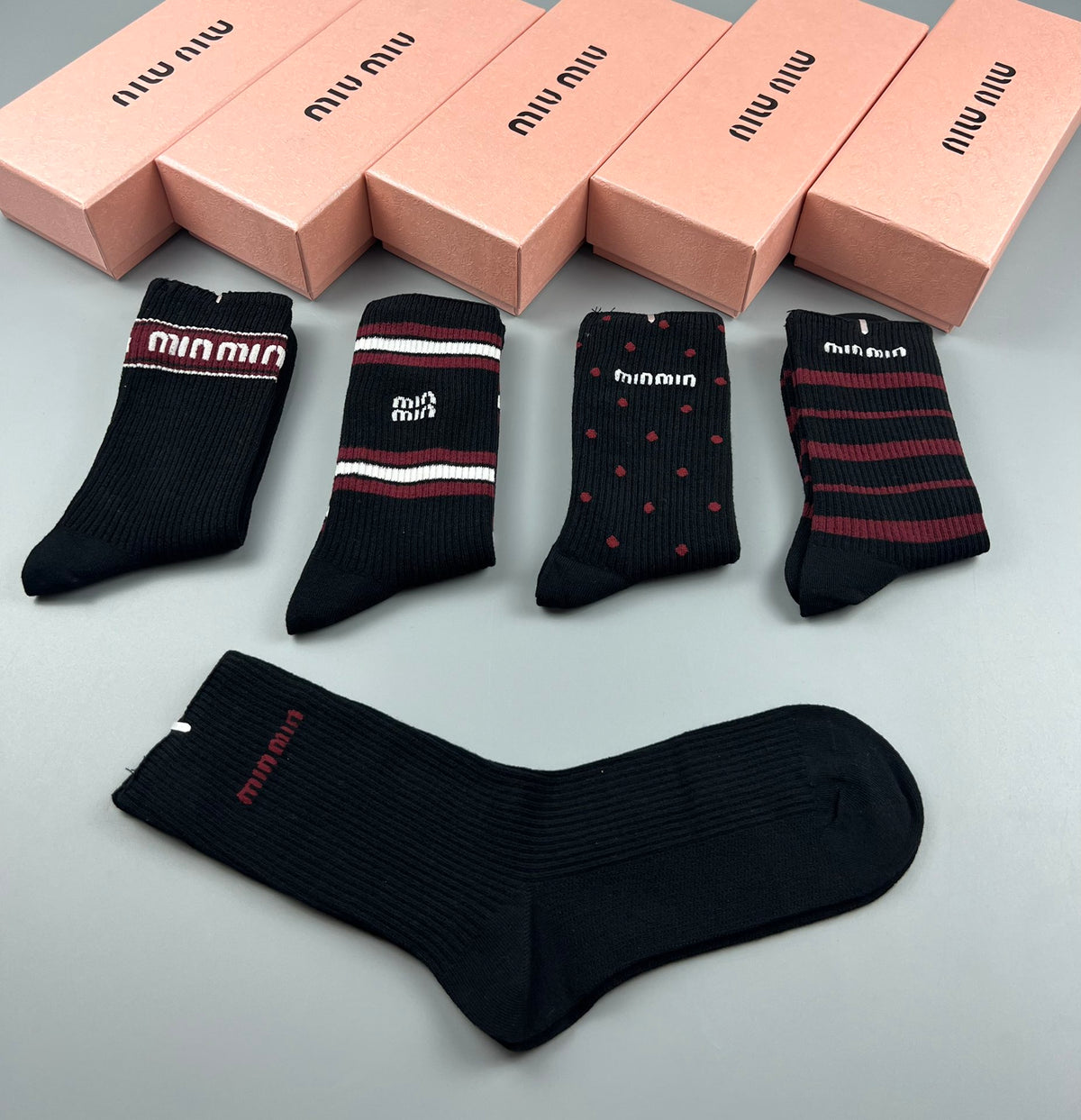 Miu Miu burgundy stripe mix crew socks, image 6