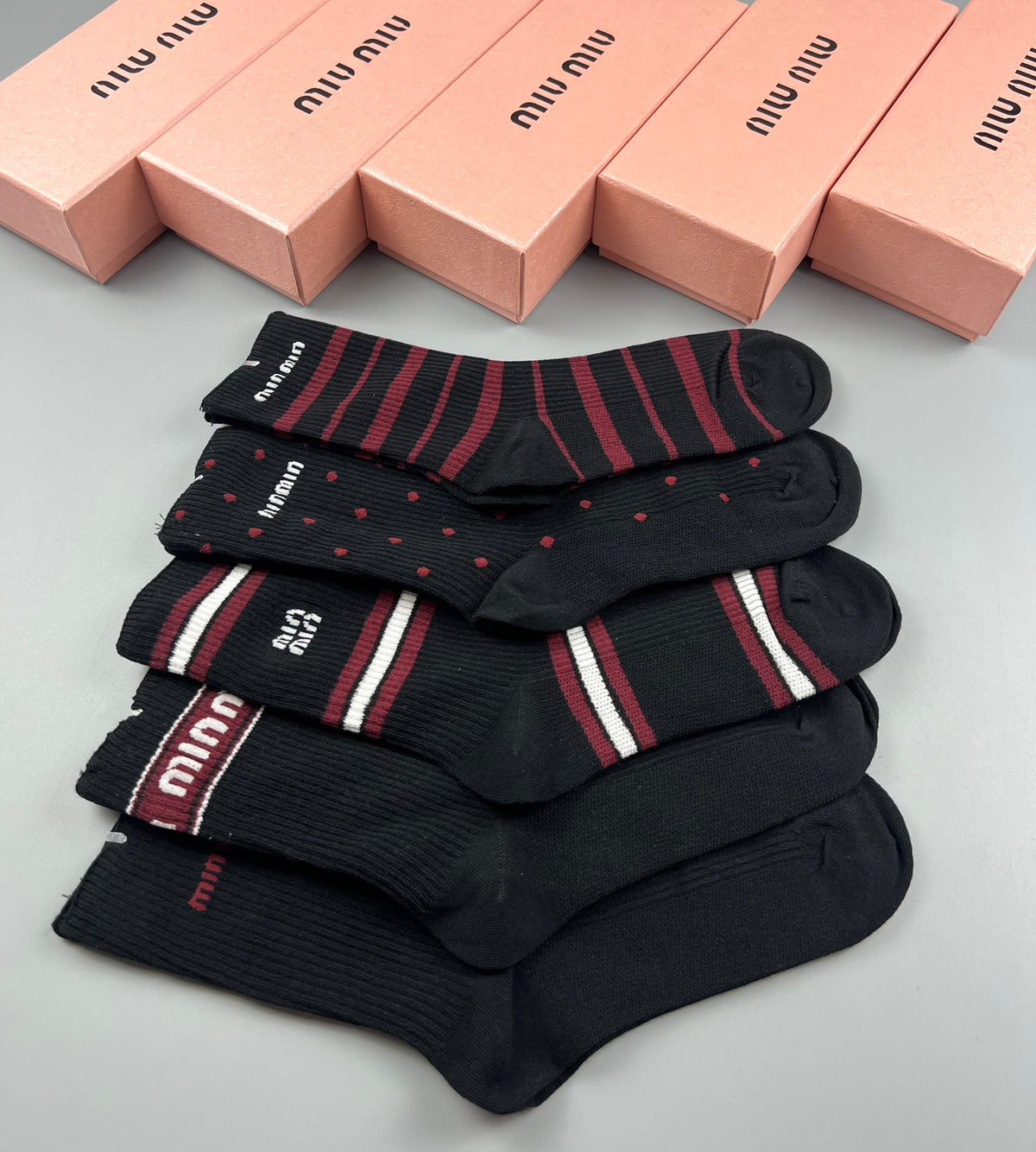 Miu Miu burgundy stripe mix crew socks, image 8