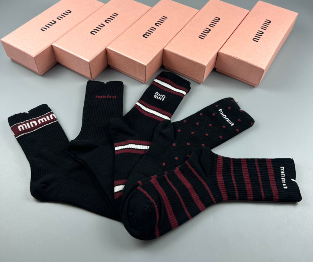 Miu Miu burgundy stripe mix crew socks, image 4