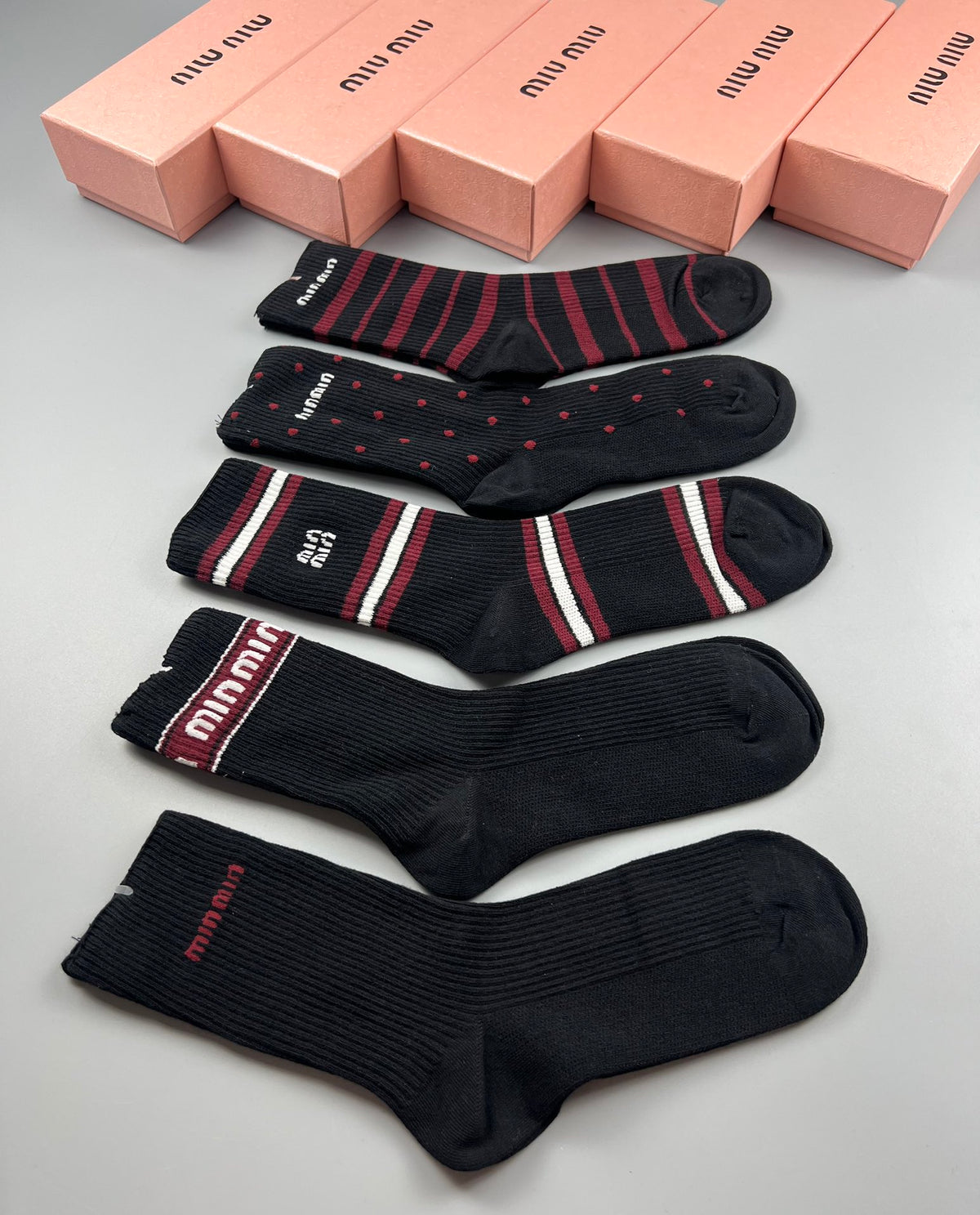Miu Miu burgundy stripe mix crew socks, image 9