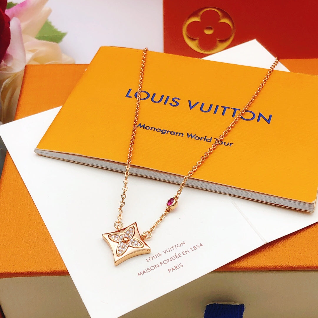 Louis Vuitton Rose Gold-Tone Multicolor Diamond-Shape Crystal Accent Necklace - album image 4