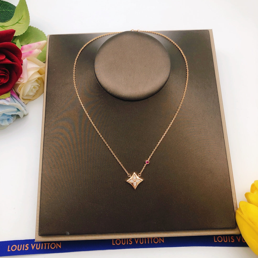 Louis Vuitton Rose Gold-Tone Multicolor Diamond-Shape Crystal Accent Necklace - album image 7