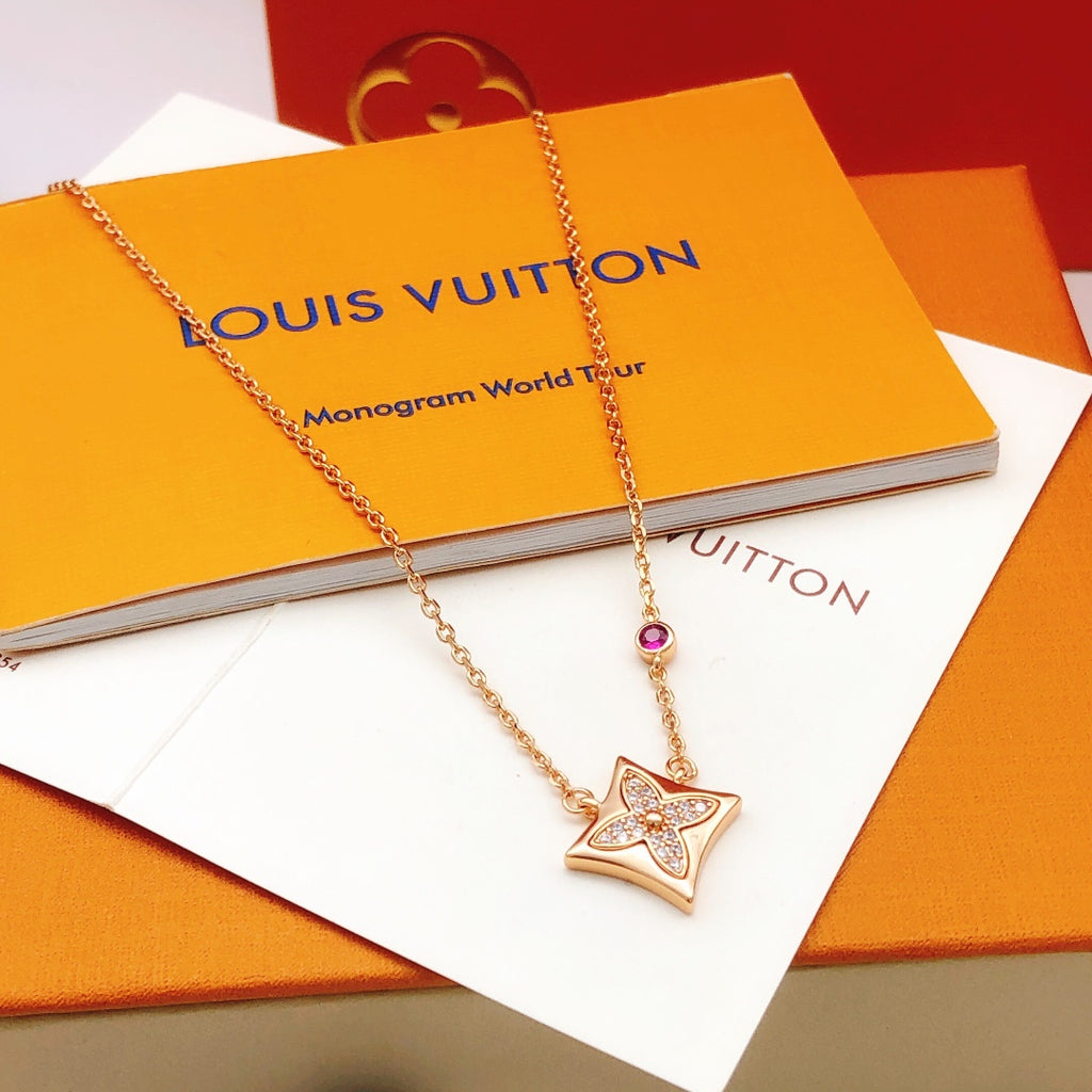 Louis Vuitton Rose Gold-Tone Multicolor Diamond-Shape Crystal Accent Necklace - album image 1