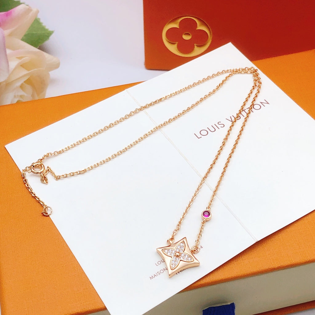 Louis Vuitton Rose Gold-Tone Multicolor Diamond-Shape Crystal Accent Necklace - album image 5