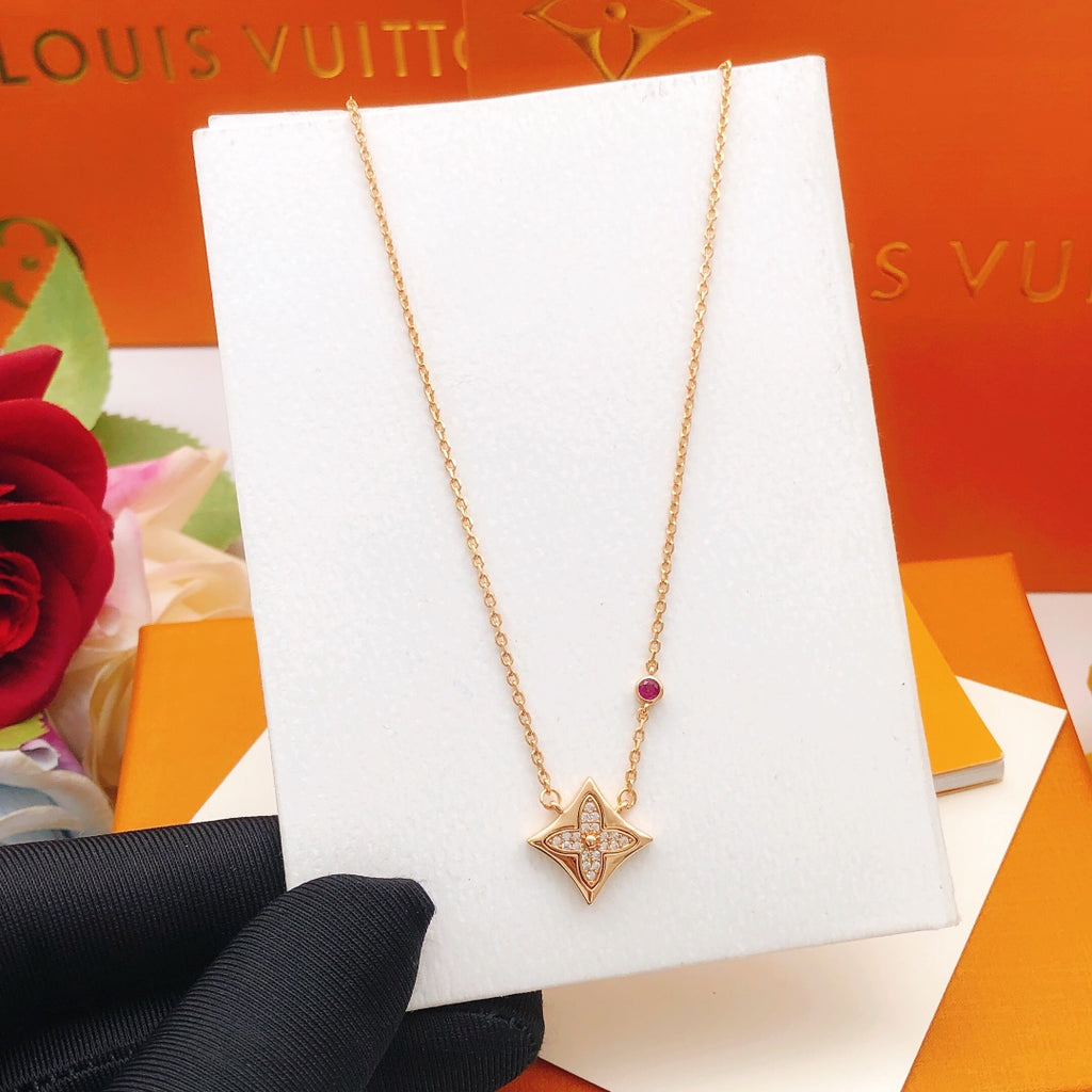 Louis Vuitton Rose Gold-Tone Multicolor Diamond-Shape Crystal Accent Necklace - album image 3
