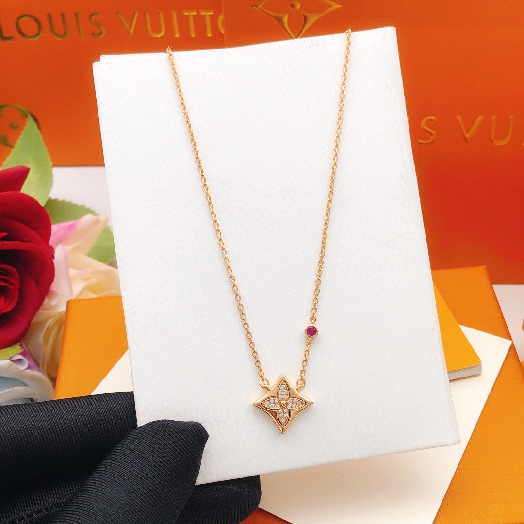 Louis Vuitton Rose Gold-Tone Multicolor Diamond-Shape Crystal Accent Necklace - album image 3