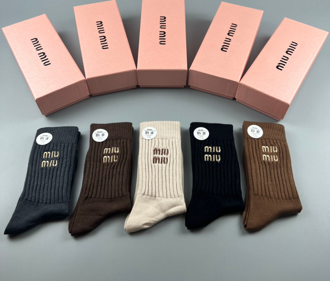 Miu Miu muted ribbed stacked logo crew socks, image 1