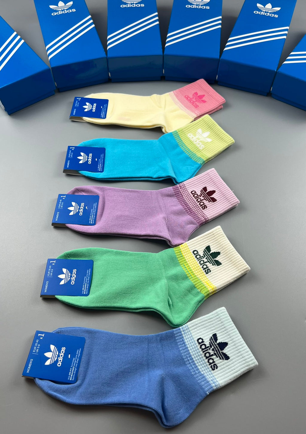 Adidas Blue Pastel Color Crew Socks - Boxed Set of 5 Pairs - image 6