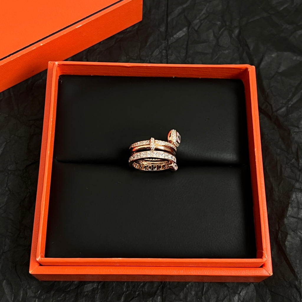 Hermès Rose Gold-Tone Round Crystal Ring - album image 5