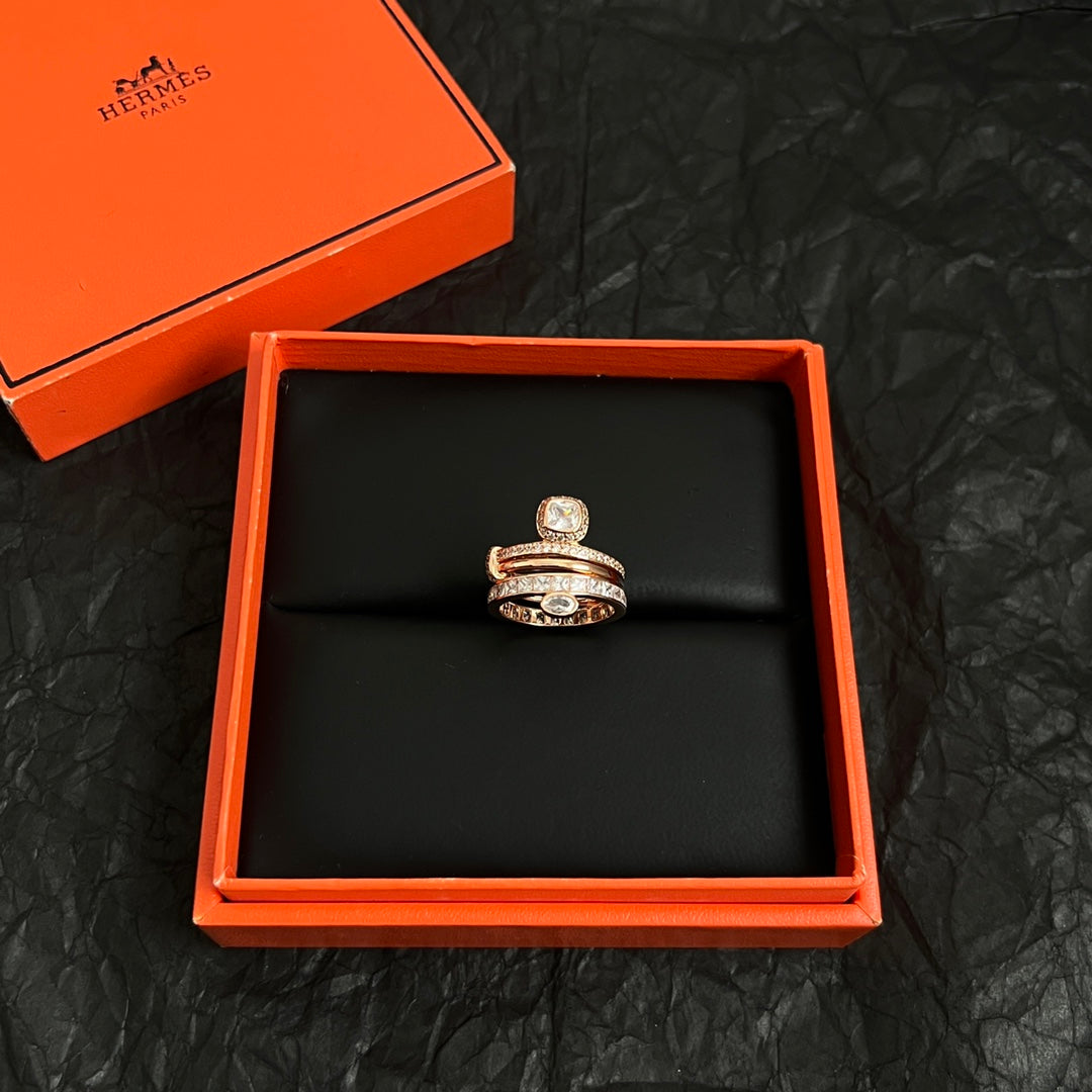 Hermès Rose Gold-Tone Round Crystal Ring - album image 4