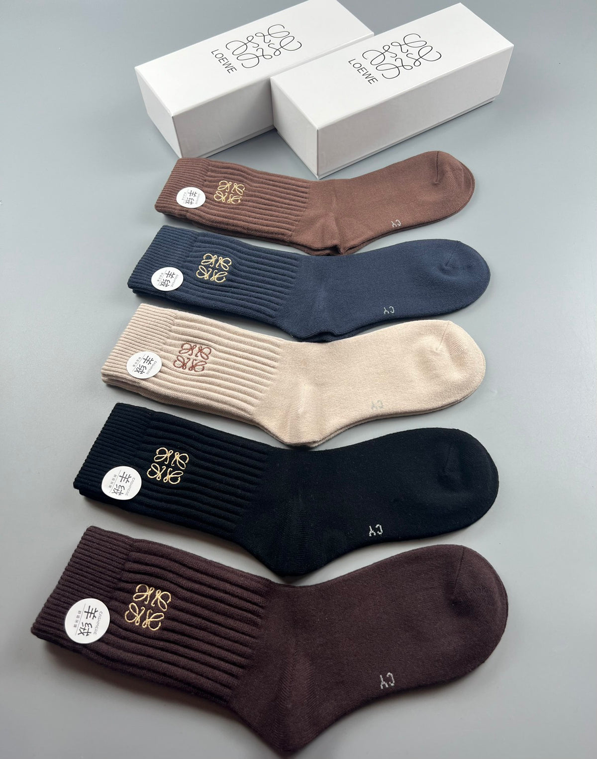 Loewe ribbed earth tone anagram crew socks - view 9