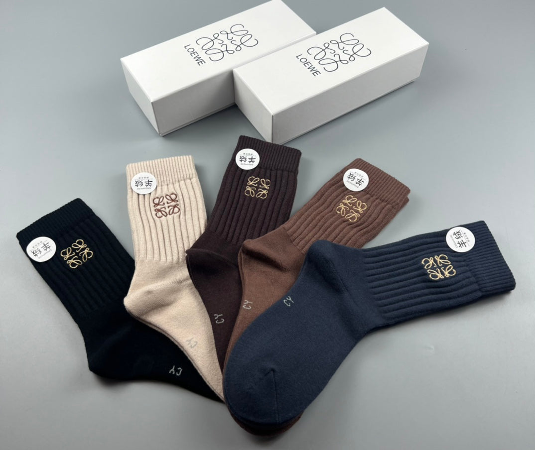 Loewe ribbed earth tone anagram crew socks - view 5