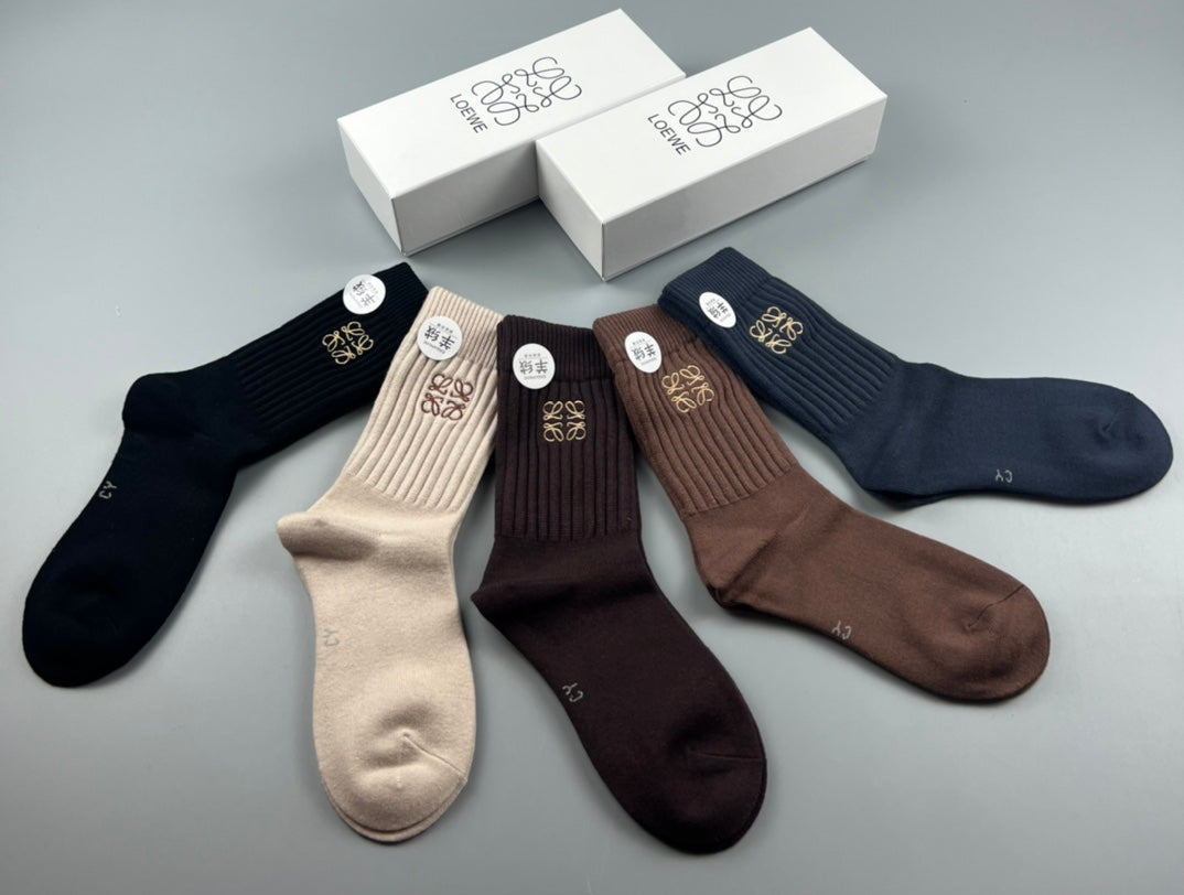 Loewe ribbed earth tone anagram crew socks - view 4