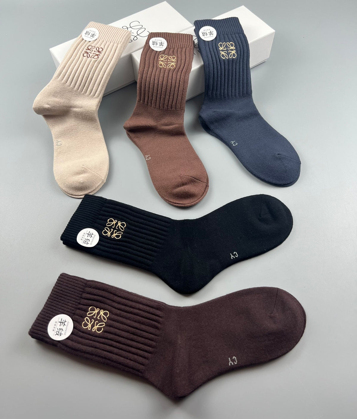 Loewe ribbed earth tone anagram crew socks - view 6