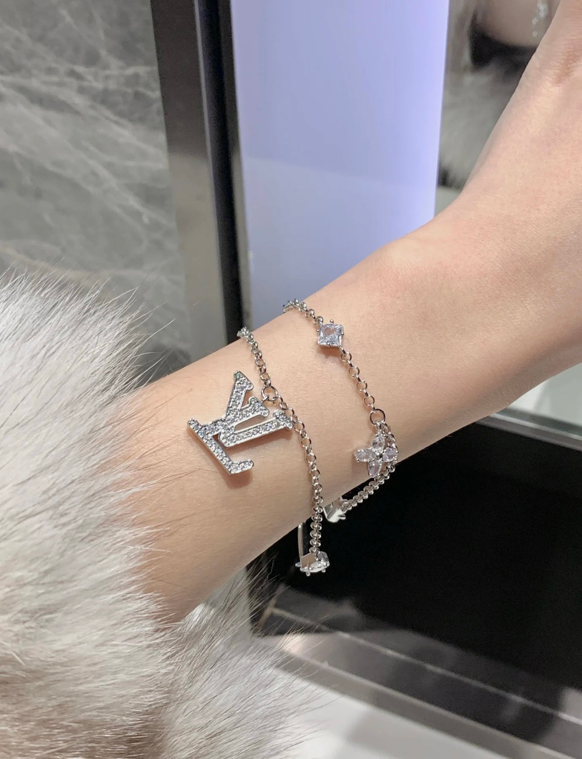 Louis Vuitton Silver-Tone Double-Layer Square Crystal Accent Bracelet - album image 1