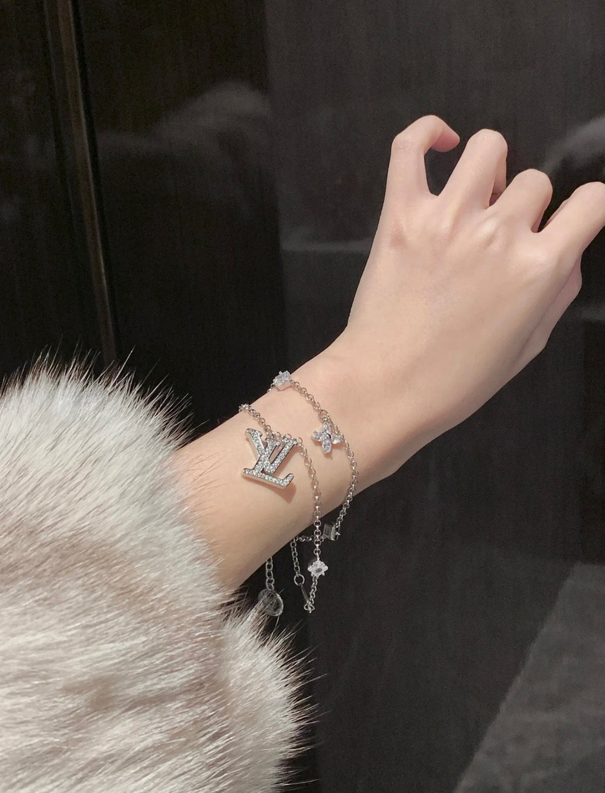 Louis Vuitton Silver-Tone Double-Layer Square Crystal Accent Bracelet - album image 4