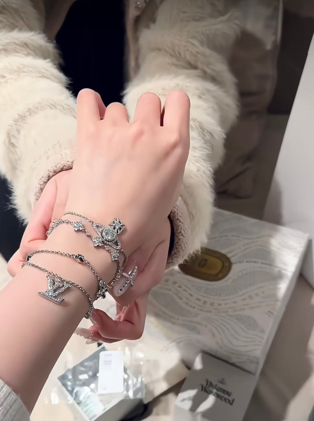 Louis Vuitton Silver-Tone Double-Layer Square Crystal Accent Bracelet - album image 3