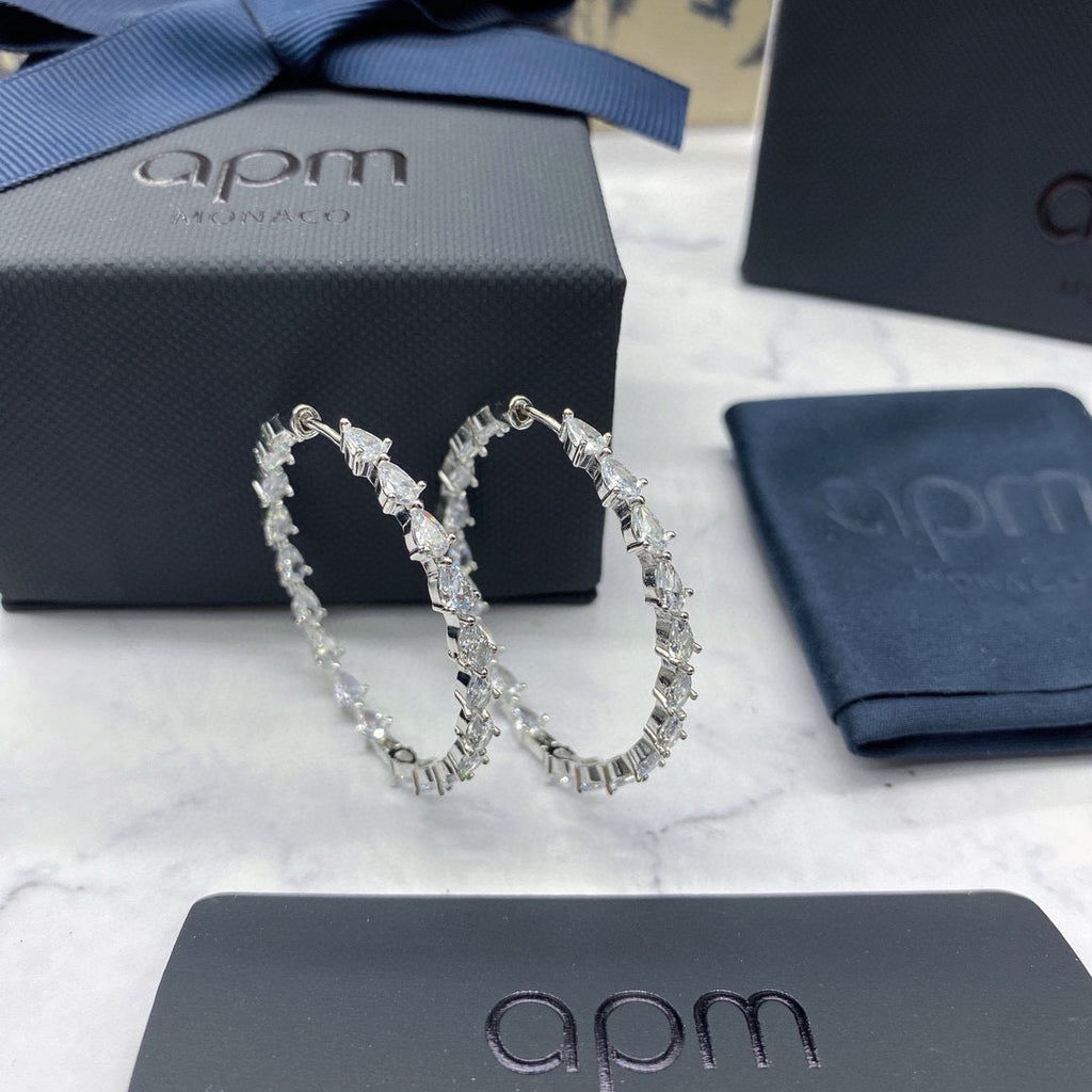 APM Monaco Silver-Tone Crystal Teardrop Hoop Earrings - album image 3