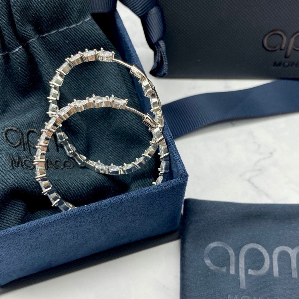 APM Monaco Silver-Tone Crystal Teardrop Hoop Earrings - album image 7