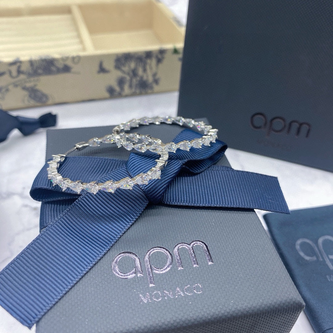 APM Monaco Silver-Tone Crystal Teardrop Hoop Earrings - album image 2