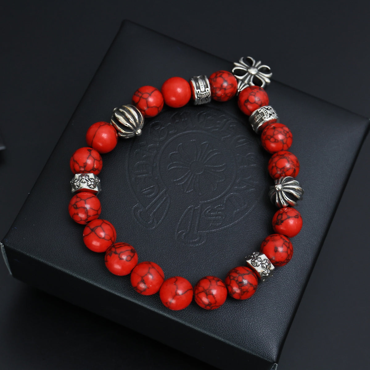 Chrome Hearts Red and Brown Bead Cross Bracelet - album image 3