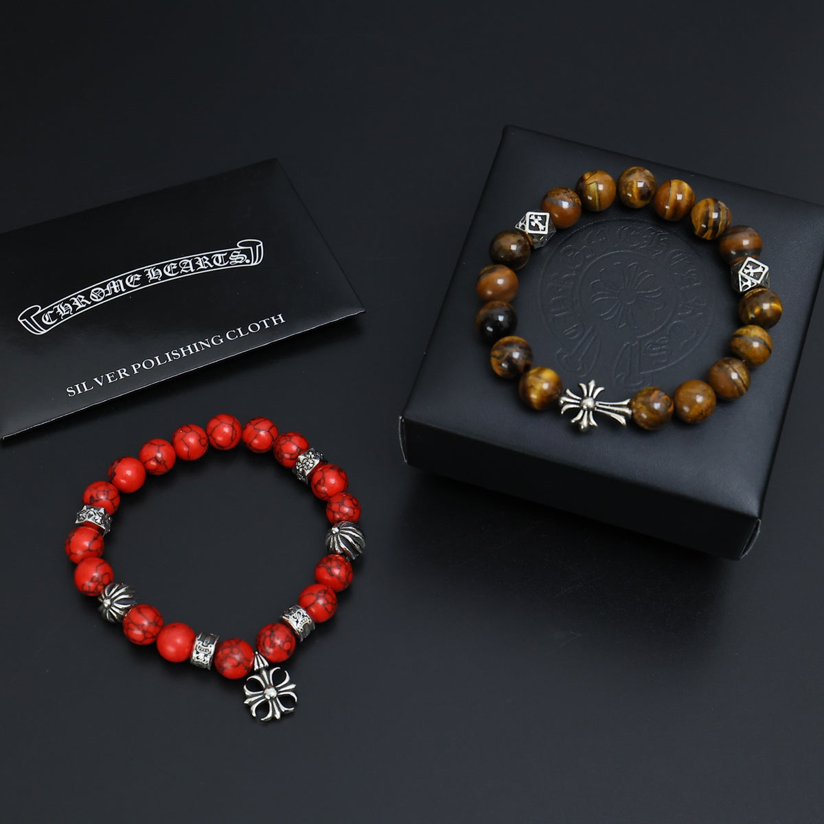 Chrome Hearts Red and Brown Bead Cross Bracelet - album image 6