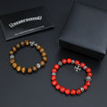 Chrome Hearts Red and Brown Bead Cross Bracelet - album image 1