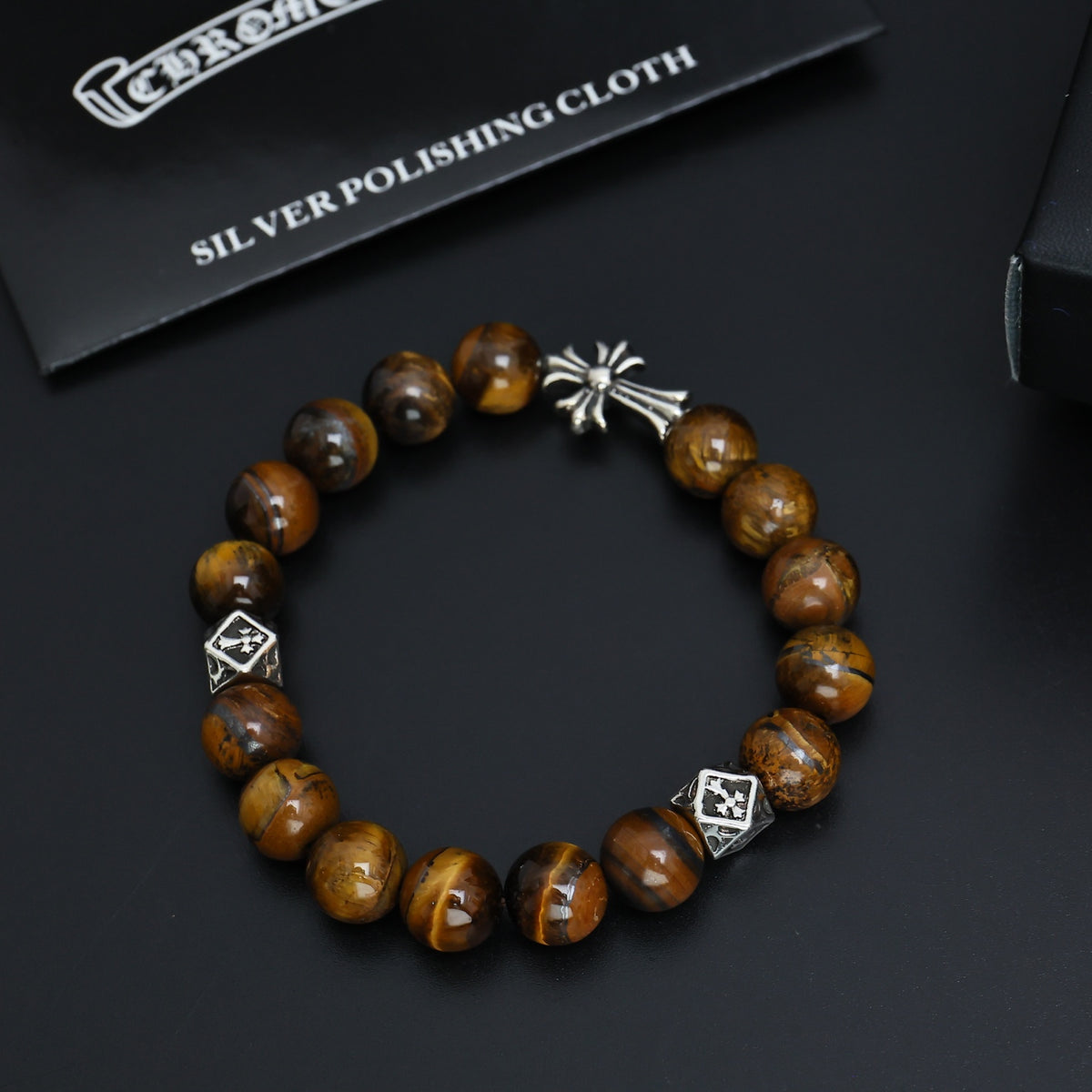 Chrome Hearts Red and Brown Bead Cross Bracelet - album image 2