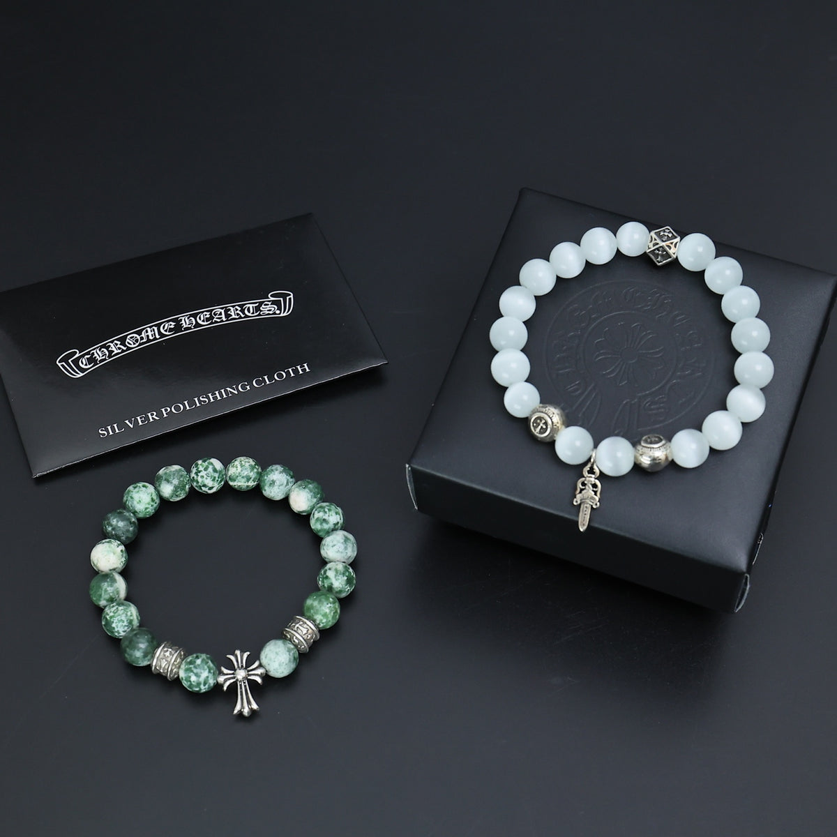 Chrome Hearts Blue-Green Bead Ornamental Bracelet - album image 6