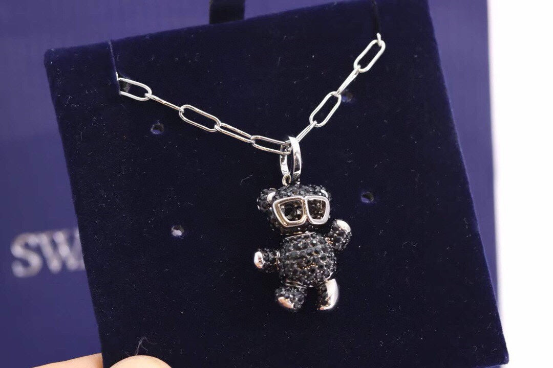 Swarovski Black Crystal Teddy Glasses Pendant Necklace - album image 1
