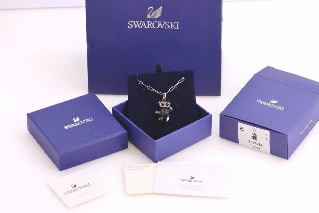 Swarovski Black Crystal Teddy Glasses Pendant Necklace - album image 7