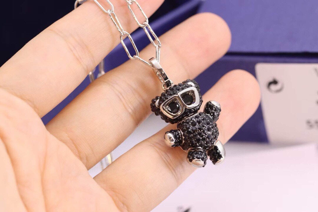 Swarovski Black Crystal Teddy Glasses Pendant Necklace - album image 3