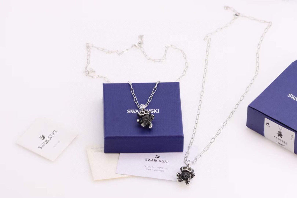 Swarovski Black Crystal Teddy Glasses Pendant Necklace - album image 5