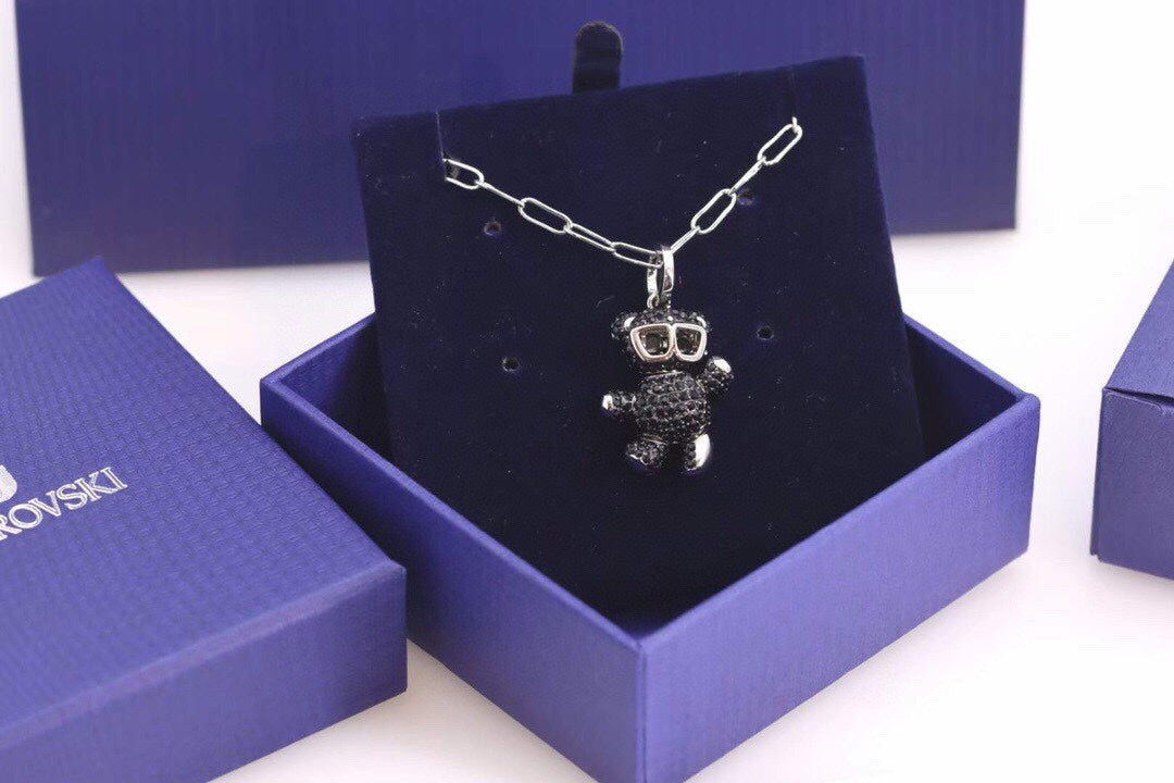 Swarovski Black Crystal Teddy Glasses Pendant Necklace - album image 6