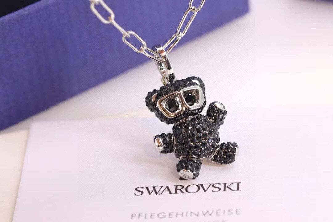 Swarovski Black Crystal Teddy Glasses Pendant Necklace - album image 2