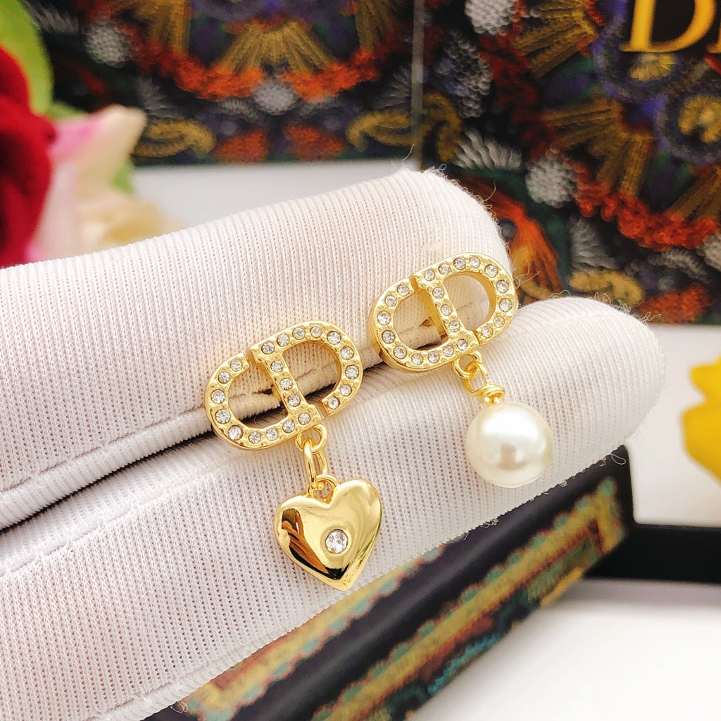 Dior Asymmetric CD Heart and Pearl-Look Earrings - product image 3