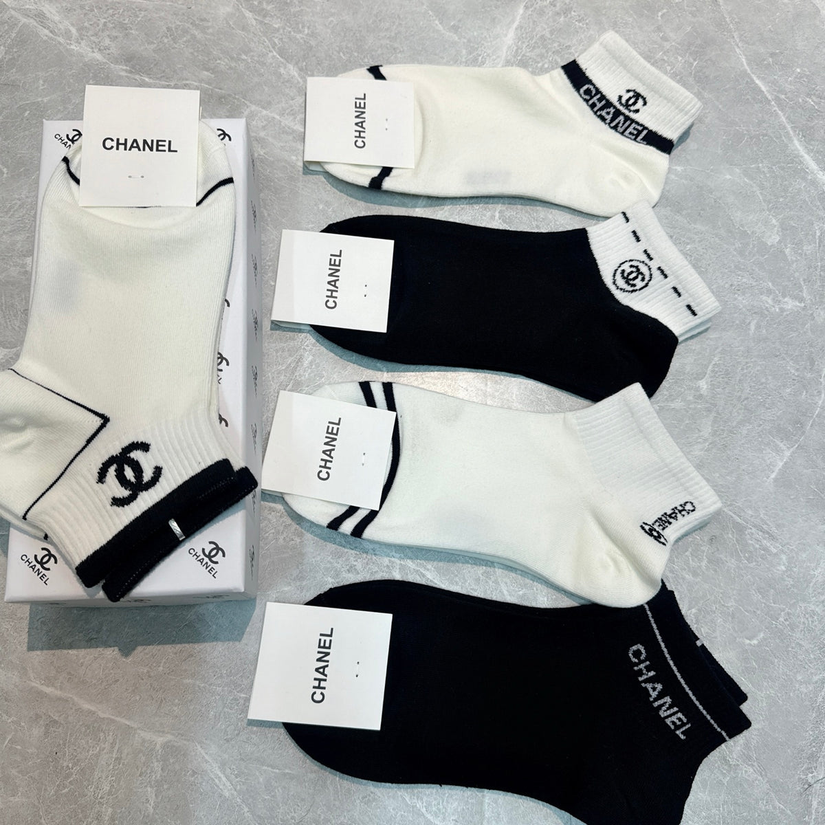 Chanel monochrome cuff lettering ankle socks - view 4