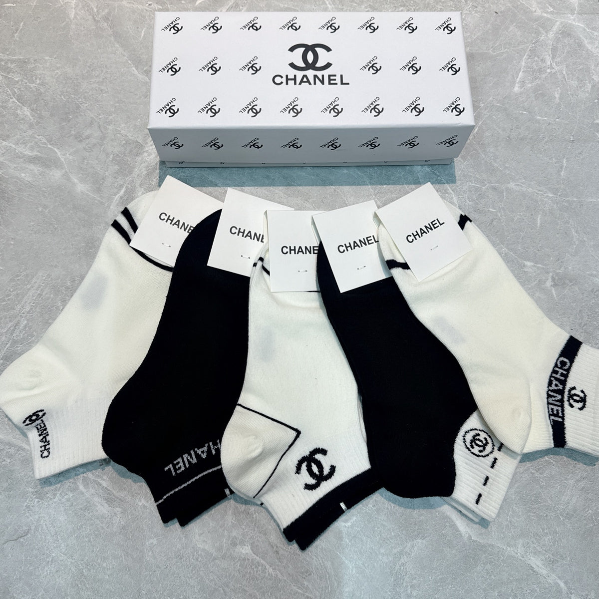 Chanel monochrome cuff lettering ankle socks - view 2