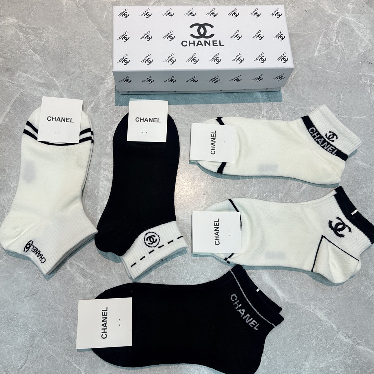 Chanel monochrome cuff lettering ankle socks - view 5