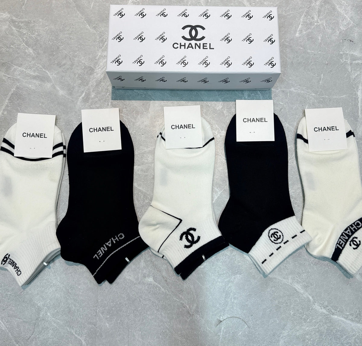 Chanel monochrome cuff lettering ankle socks - view 1