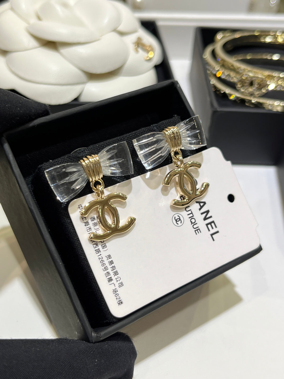 Chanel Interlocking C Bow Resin Butterfly Gold-Tone Earrings - album image 4