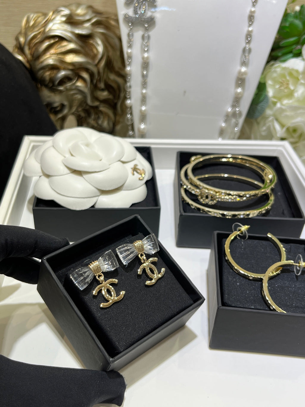 Chanel Interlocking C Bow Resin Butterfly Gold-Tone Earrings - album image 3