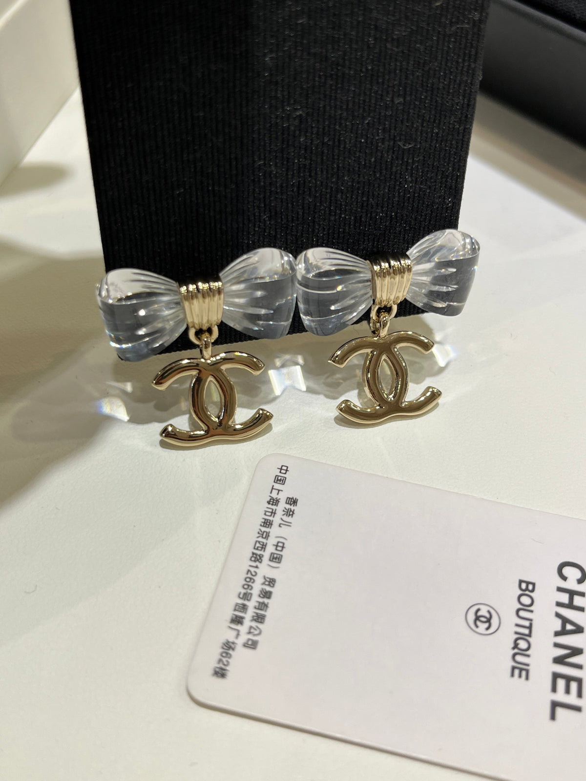 Chanel Interlocking C Bow Resin Butterfly Gold-Tone Earrings - album image 5