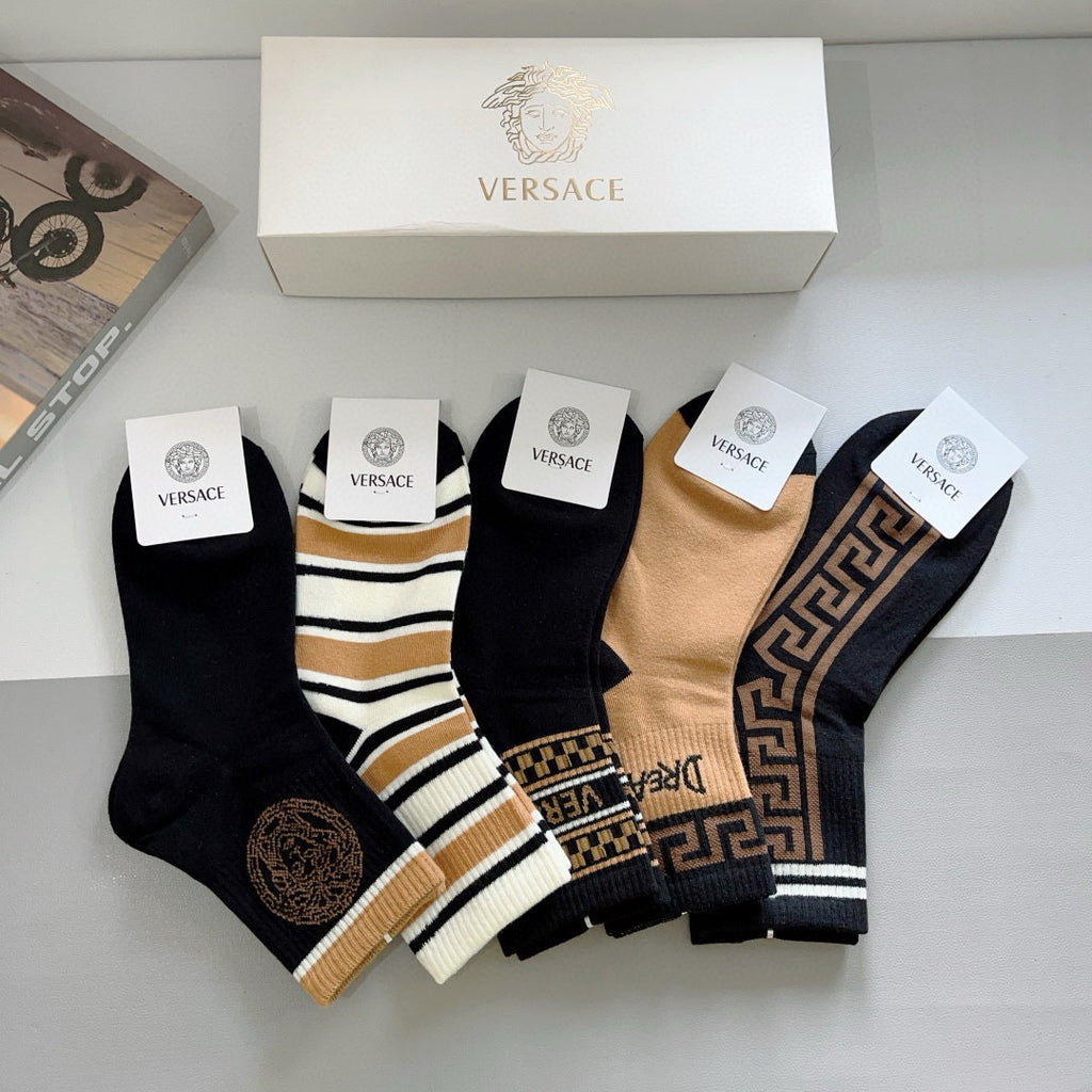Versace baroque cuff assortment crew socks - view 4