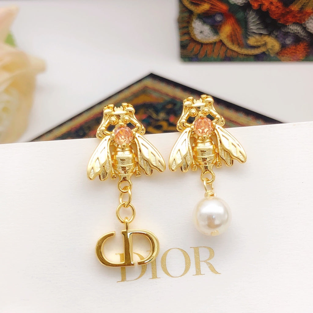 Dior Gold-Tone Floral CD Drop Earrings - product image 1